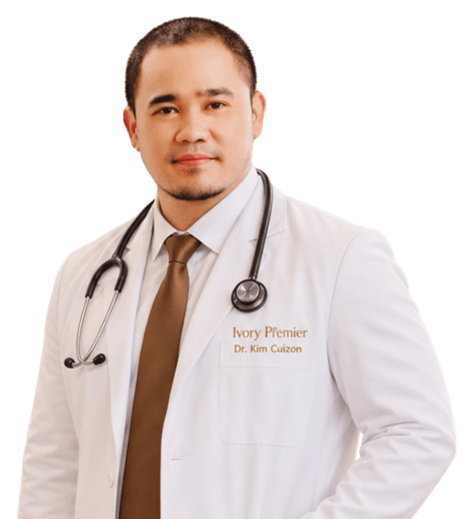 Dr. Kim Cuizon in a white Ivory Premier coat with a stethoscope